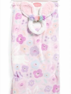 Very Soft Floral Bunny Throw Blanket and Headband NEW